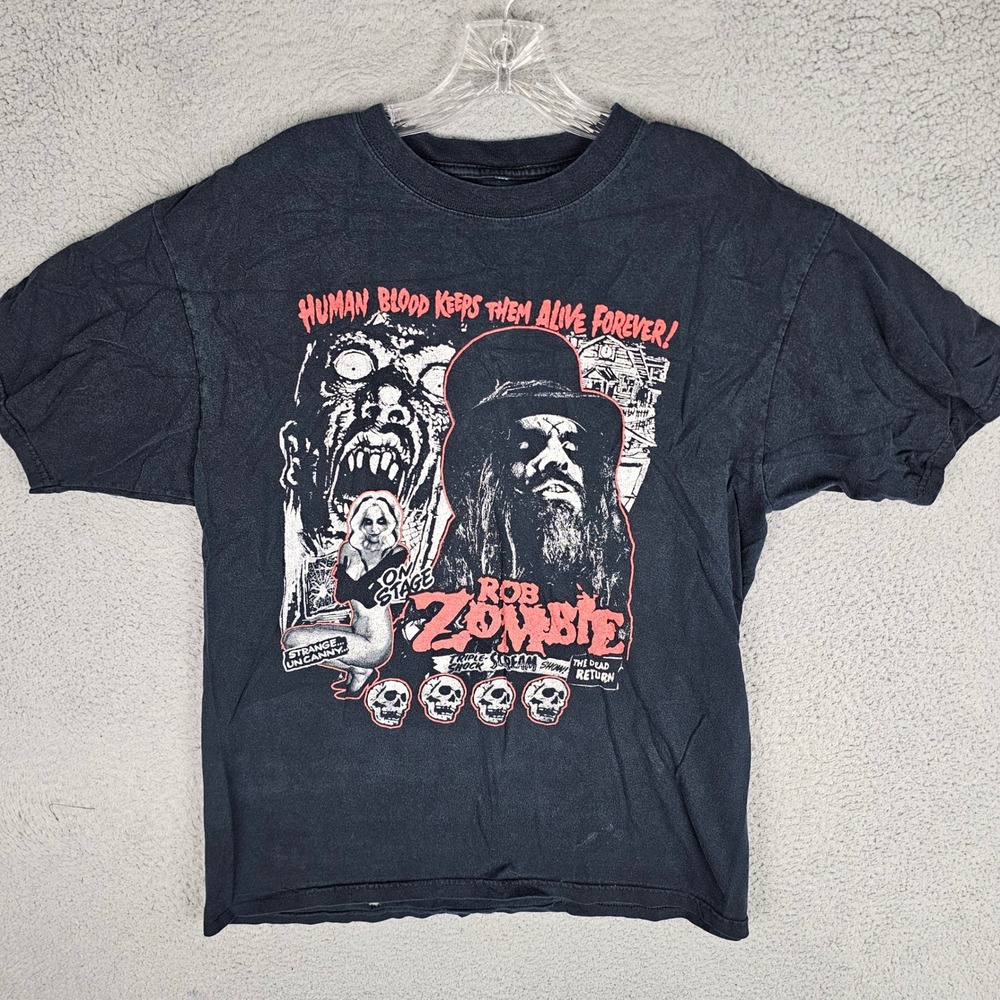 Rob Zombie T-Shirt Mens L Black Horror Graphic Triple Shock Scream Show Tee